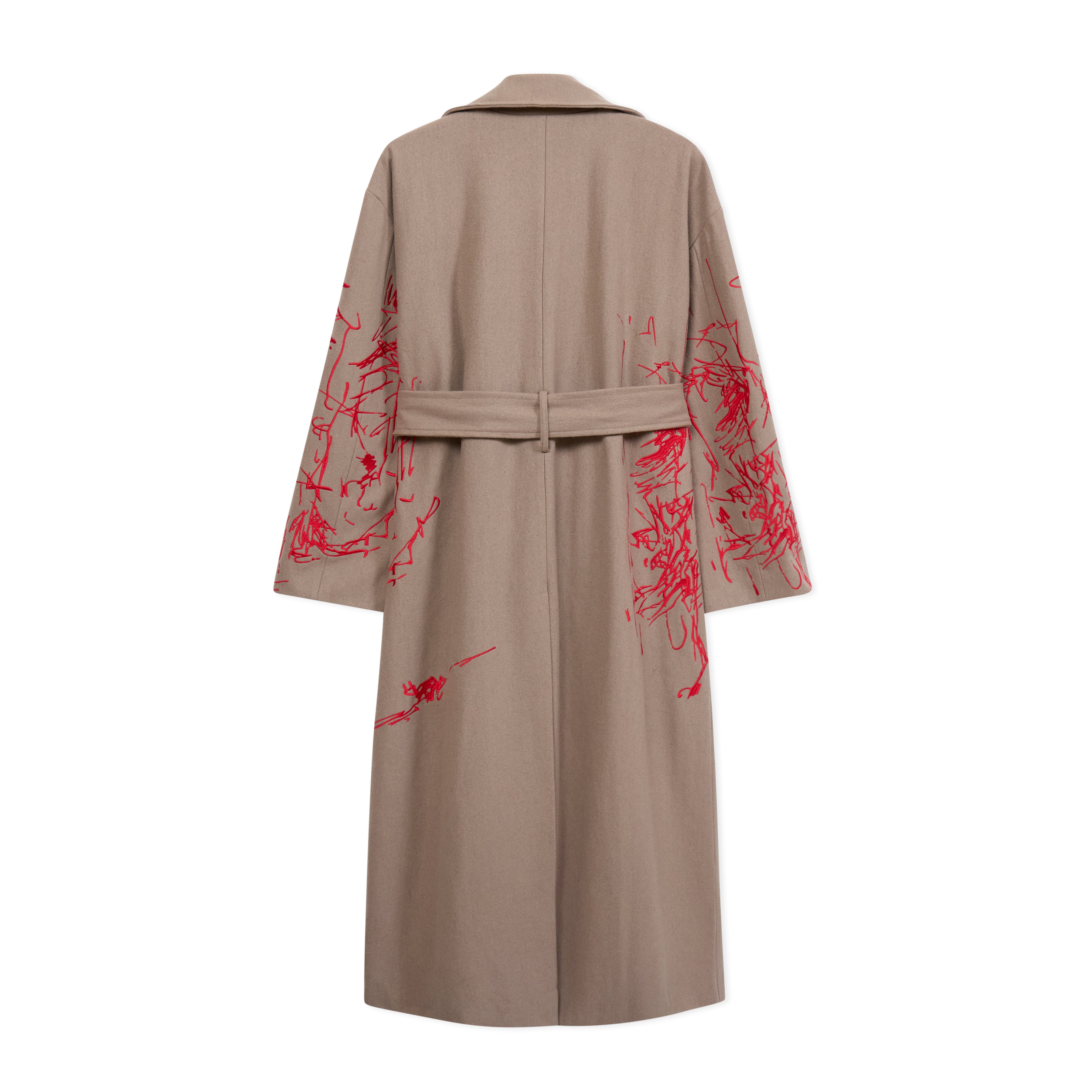 Hatched Embroidered Face Trench Coat [Cream]