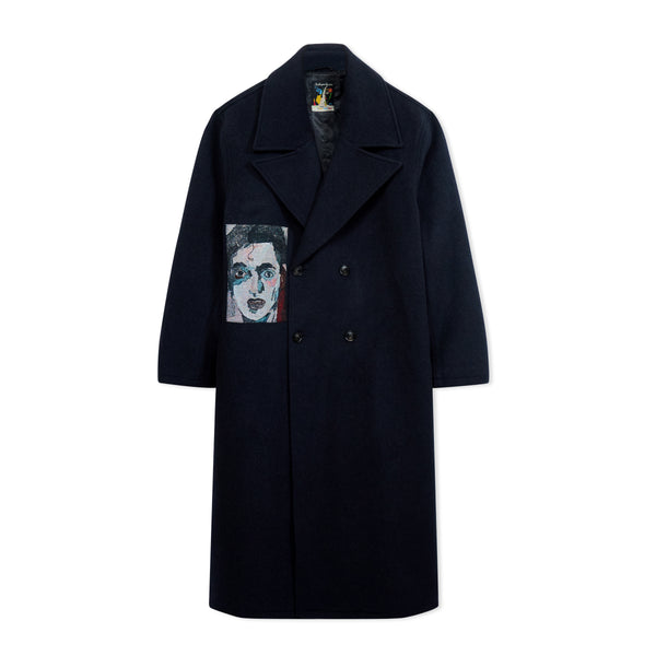 Jacquard Patches Wool Overcoat [Navy] – KidSuper