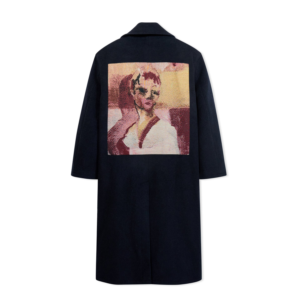 Jacquard Patches Wool Overcoat [Navy]