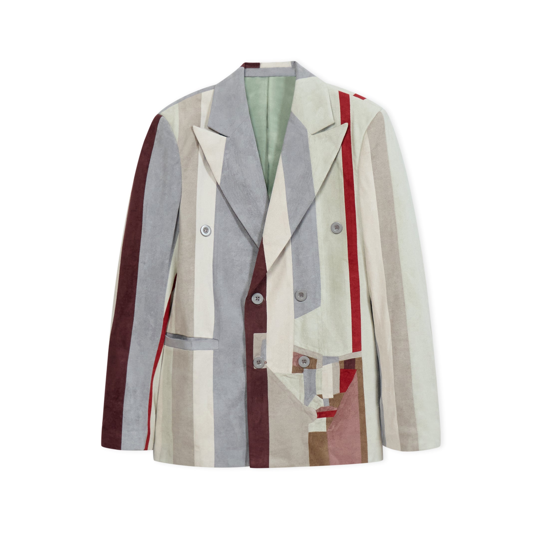 Striped Face Patchwork Suit Top [Gray]