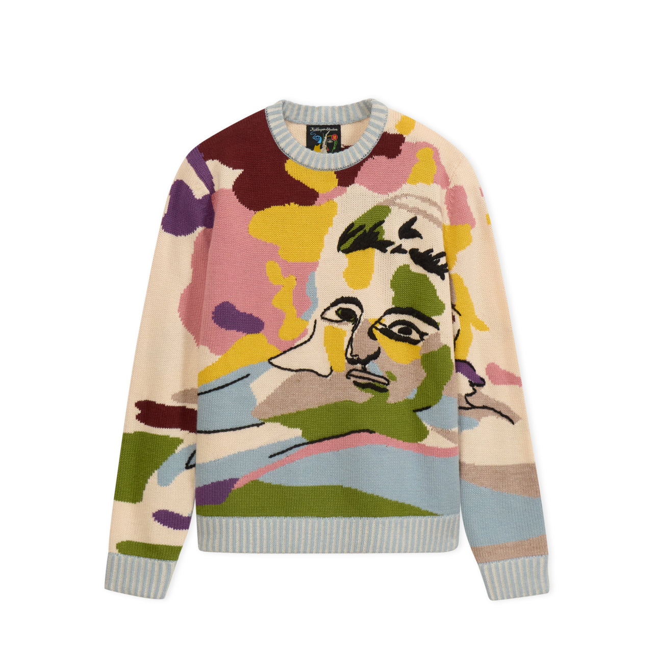 Hand Embroidered Jacquard Girl Face Sweater [Multi]