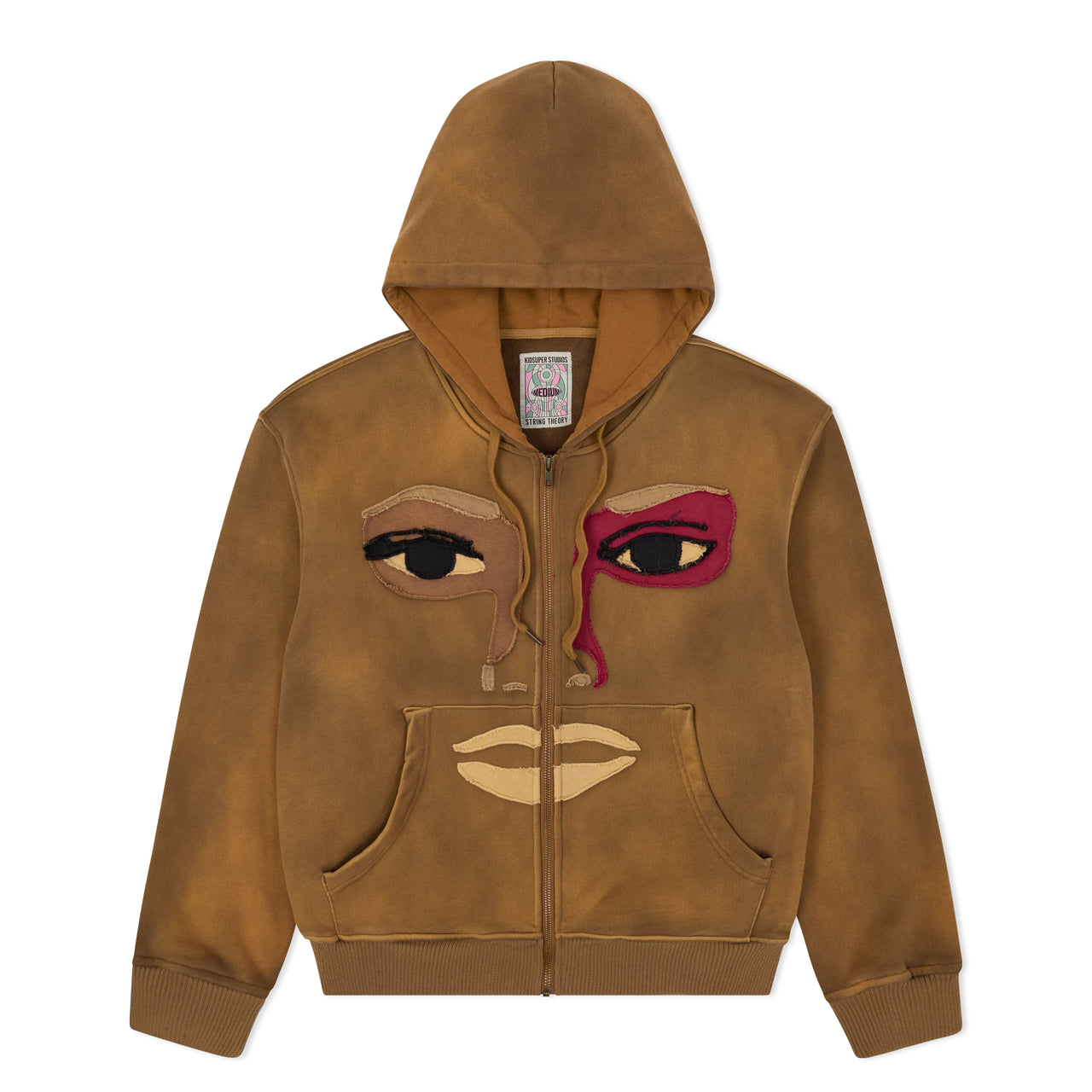 Patchwork Face Heavyweight Zip Up Hoodie[Dark Brown]