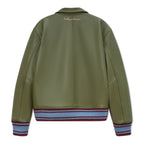 Patchwork Face Leather Varsity Jacket [Green]