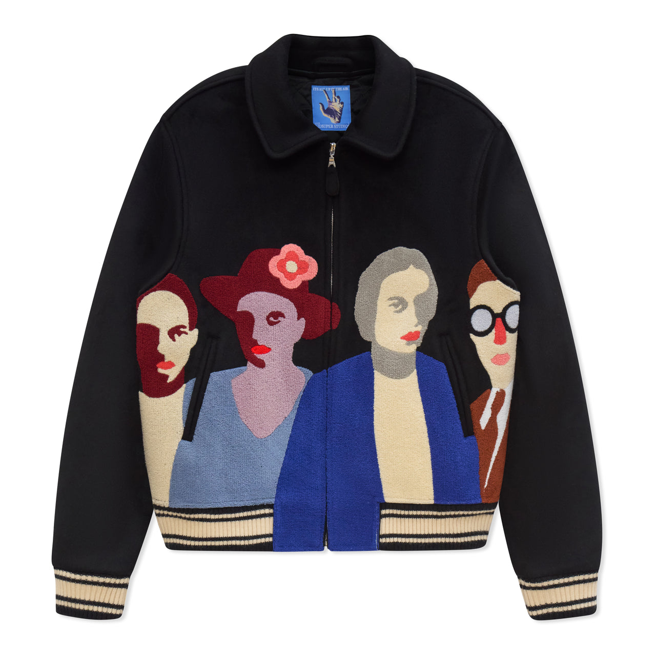 Patchwork Portraits Wool Varsity Jacket [Black]