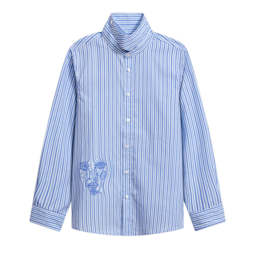 Striped Face Button Up [Chambray]