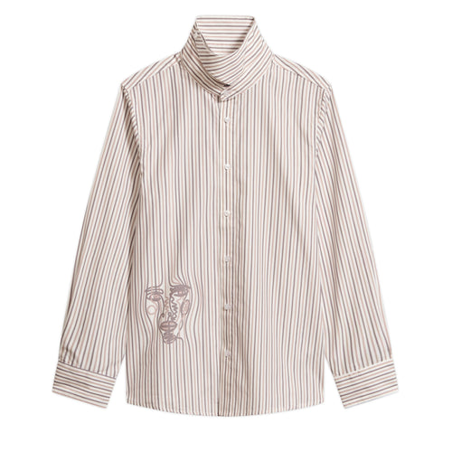 Striped Face Button Up [White]