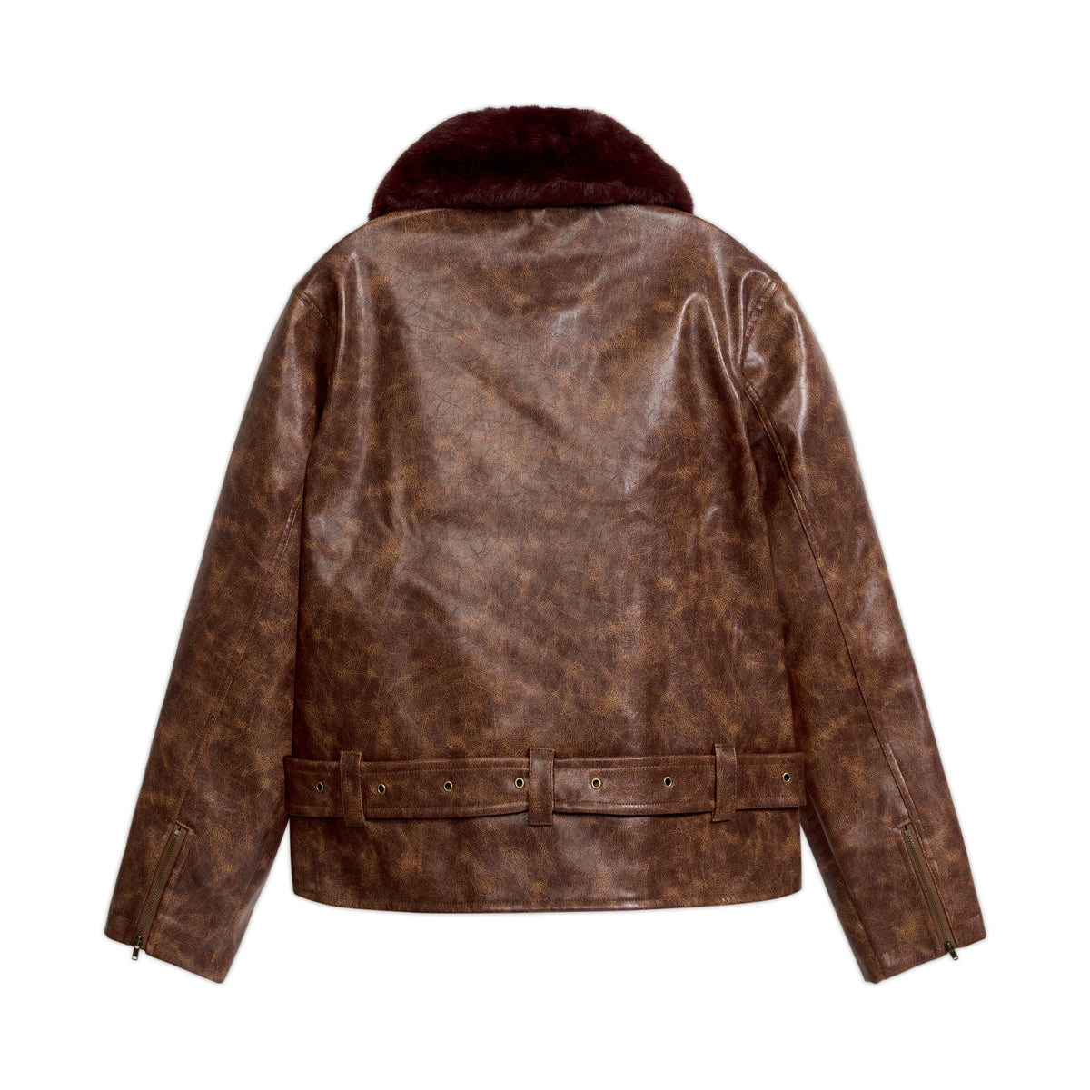 Fur Collar Vegan Leather Jacket [Brown]