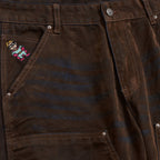 Eye Badge Washed Double Knee Flocked Pant [Brown]