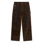 Eye Badge Washed Double Knee Flocked Pant [Brown]