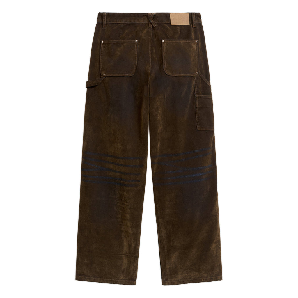 Eye Badge Washed Double Knee Flocked Pant [Brown]
