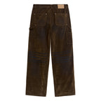 Eye Badge Washed Double Knee Flocked Pant [Brown]