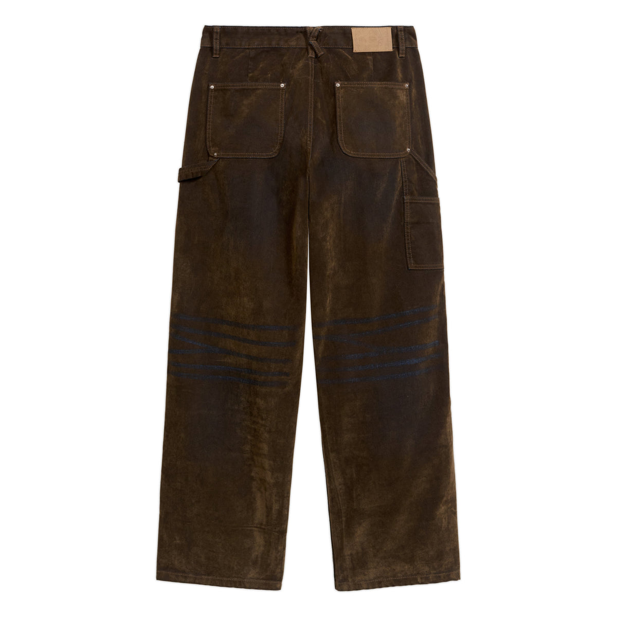 Eye Badge Washed Double Knee Flocked Pant [Brown]