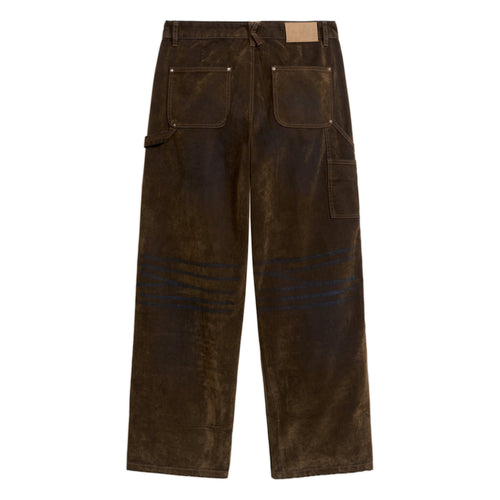 Eye Badge Washed Double Knee Flocked Pant [Brown]