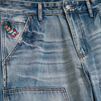Eye Badge Washed Double Knee Pant [Washed Blue]