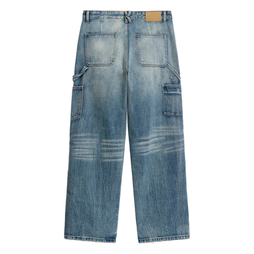 Eye Badge Washed Double Knee Pant [Washed Blue]