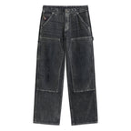 Eye Badge Washed Double Knee Flocked Pant [Washed Gray]
