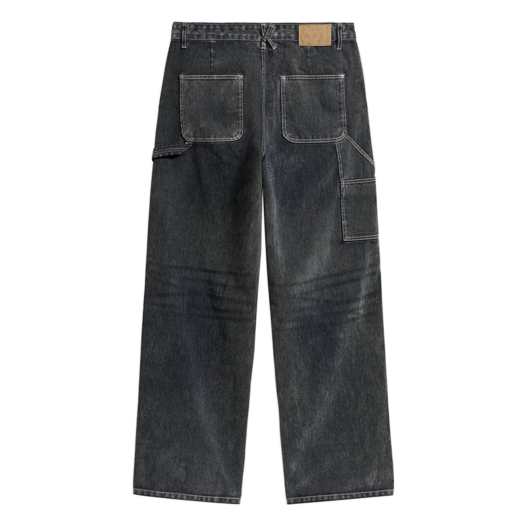 Eye Badge Washed Double Knee Flocked Pant [Washed Gray]