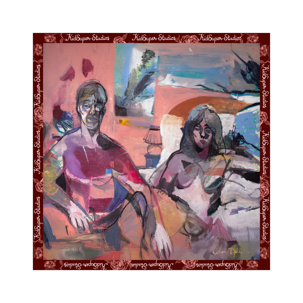 Man and Woman painting Silk Scarf [Multi]