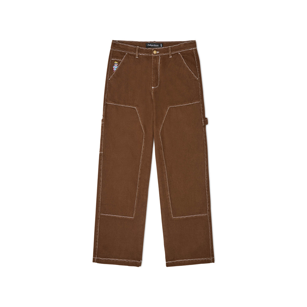 Messy stitched work pants [Brown]