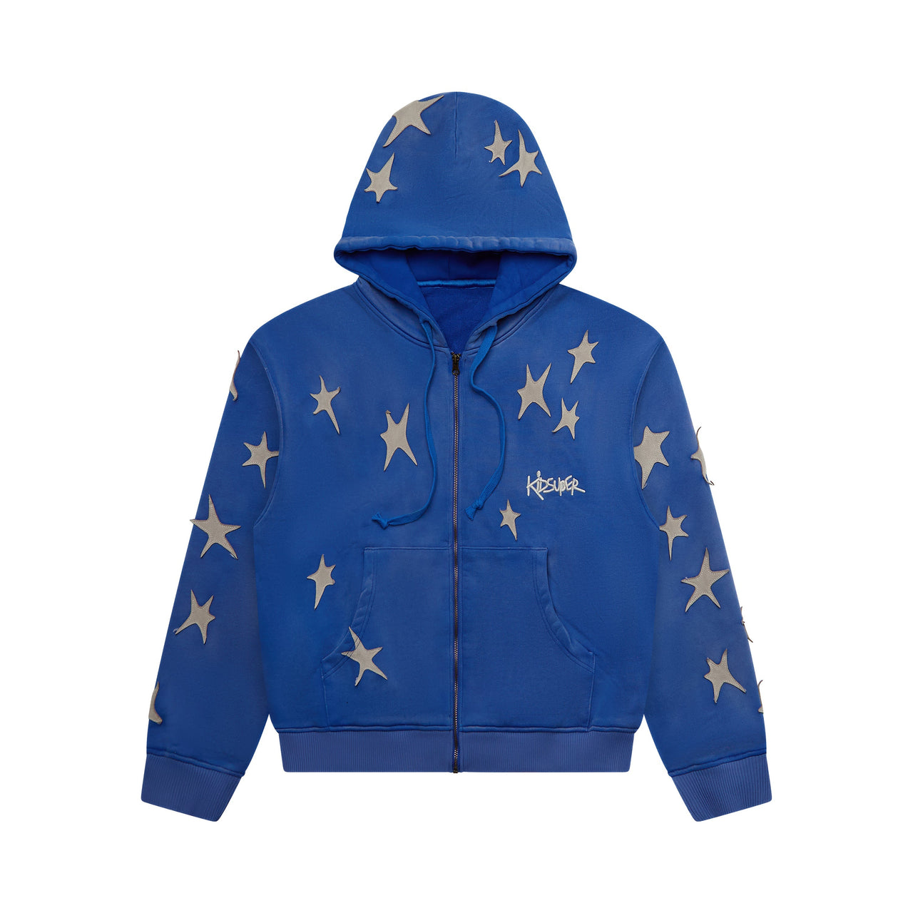 Stars Patchwork Washed Hoodie [Blue]