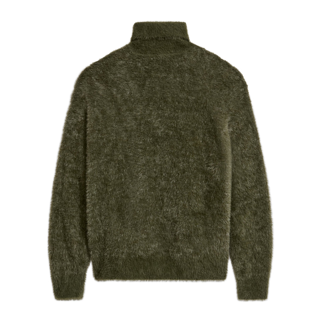 Fuzzy Knit Hatched Face Turtle Neck [Dark Green]