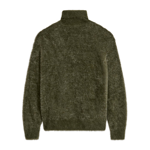 Fuzzy Knit Hatched Face Turtle Neck [Dark Green]