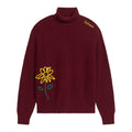 Rib Knit Flower Embroidered Turtle Neck [Red]