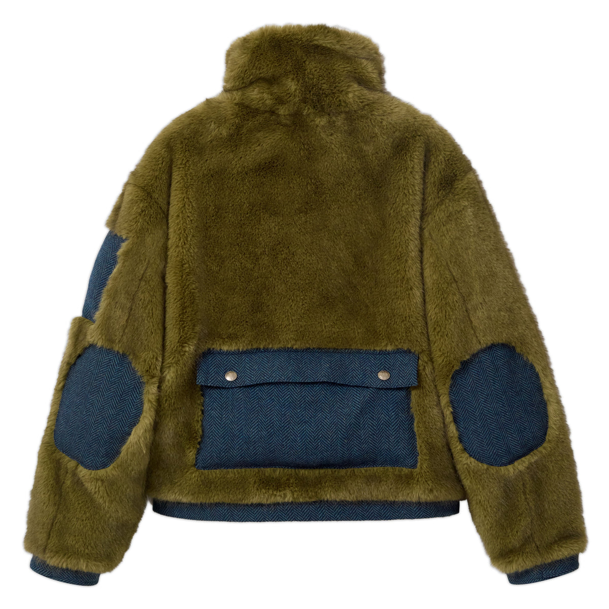 Fur & Herringbone Coat [Green], image 4 of 4