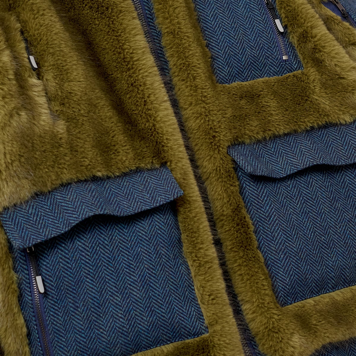 Fur & Herringbone Coat [Green], image 3 of 4