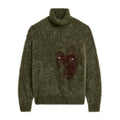 Fuzzy Knit Hatched Face Turtle Neck [Dark Green]