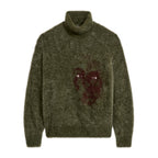 Fuzzy Knit Hatched Face Turtle Neck [Dark Green]