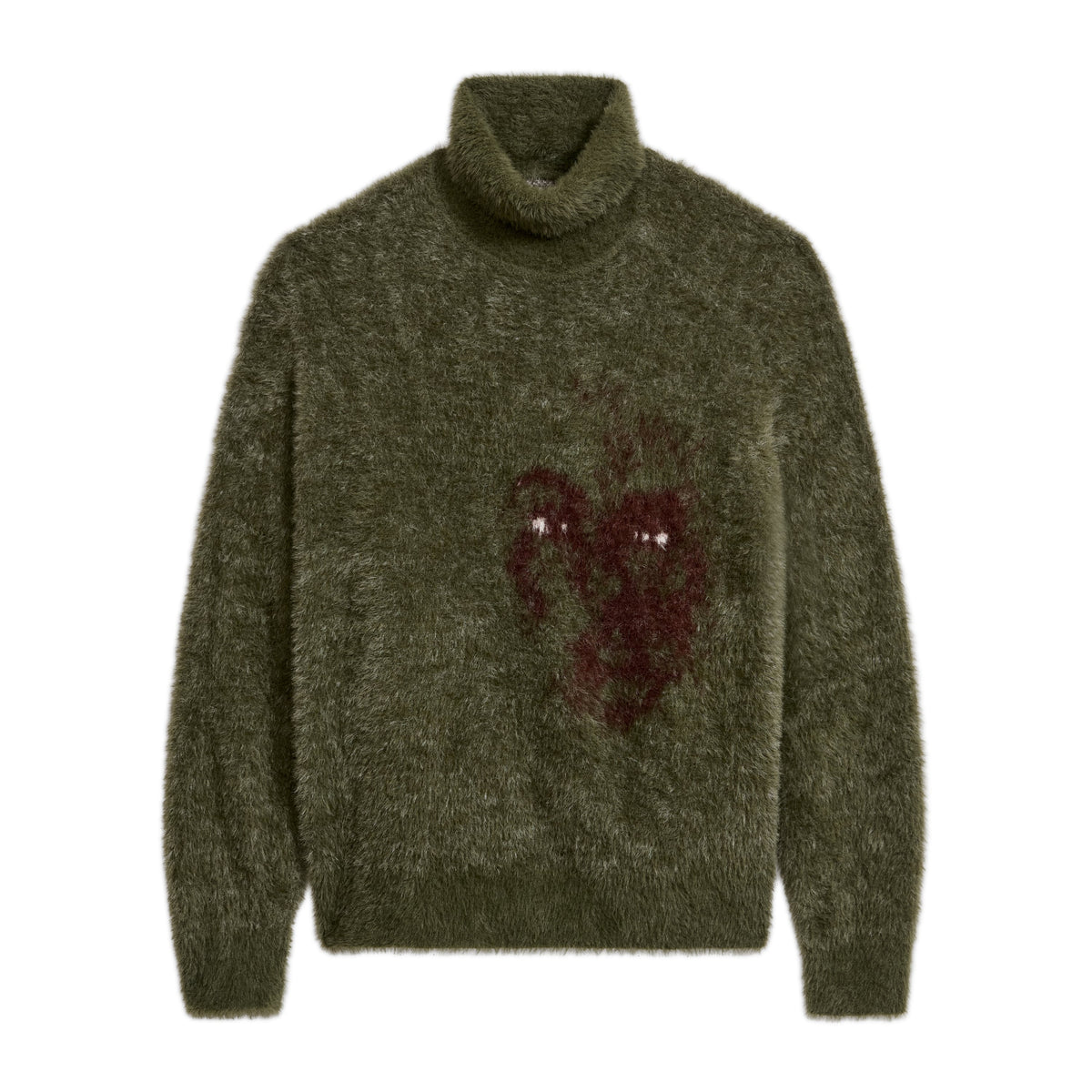 Fuzzy Knit Hatched Face Turtle Neck [Dark Green]