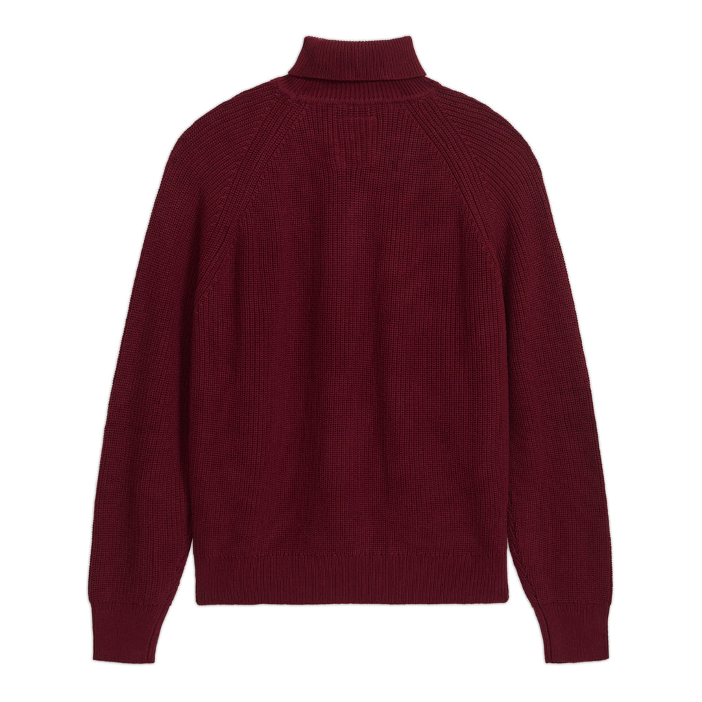 Rib Knit Flower Embroidered Turtle Neck [Red]