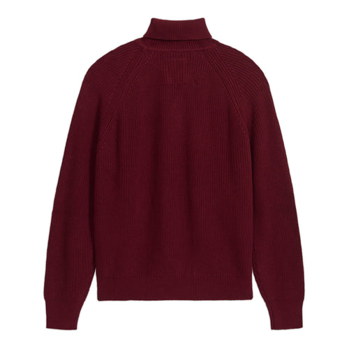 Rib Knit Flower Embroidered Turtle Neck [Red]