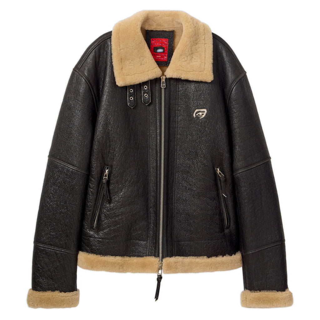 Distressed Shearling Coat [Black]