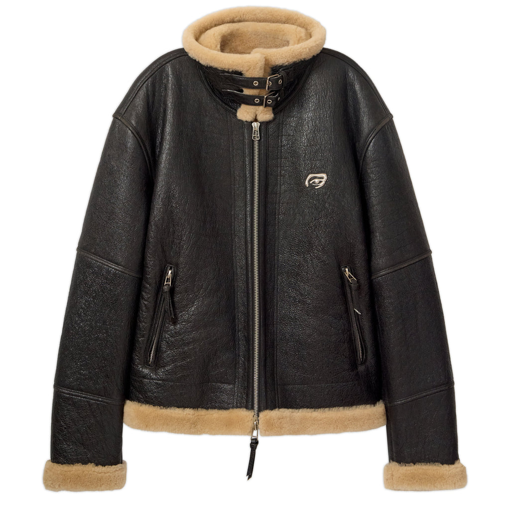 Distressed Shearling Coat [Black]