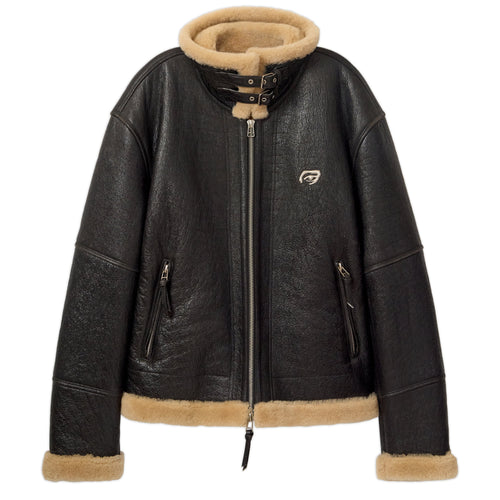 Distressed Shearling Coat [Black]