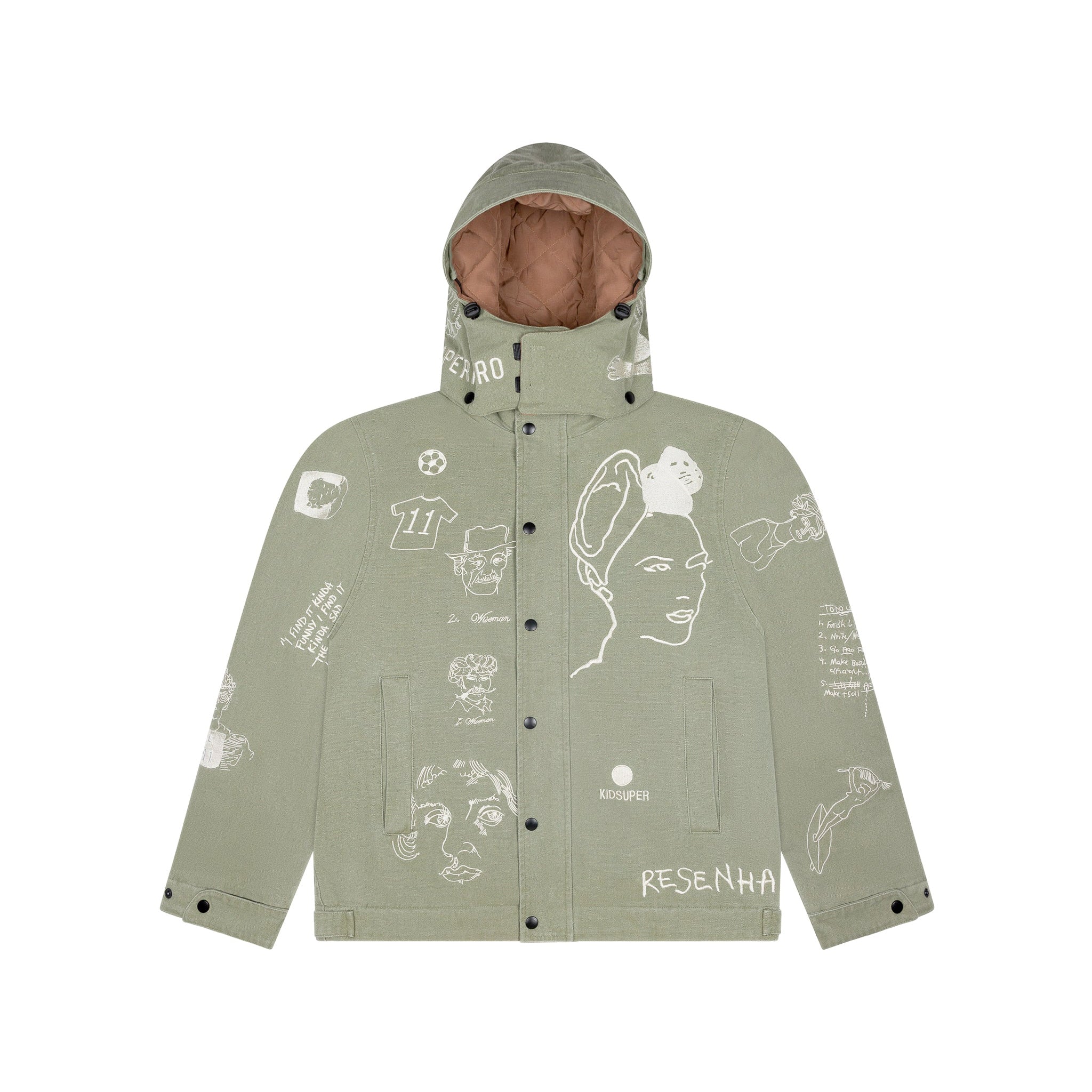 Embroidered Canvas Zip Jacket [Olive] - KidSuper