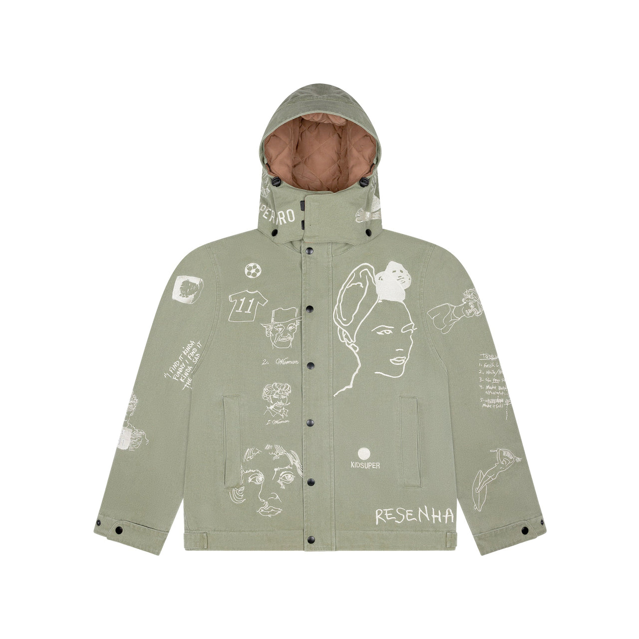 Embroidered Canvas Zip Jacket [Olive]