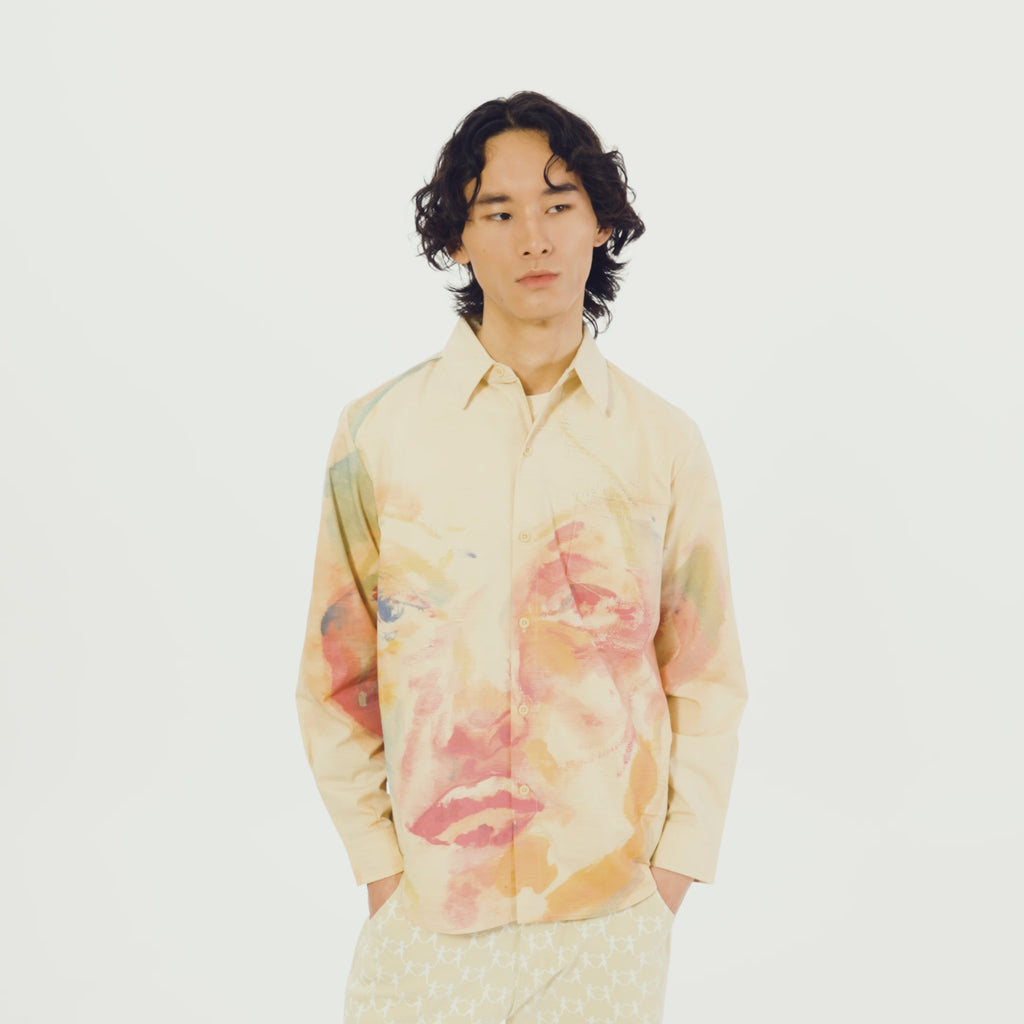 Painted Face Button Up [Tan/Orange]