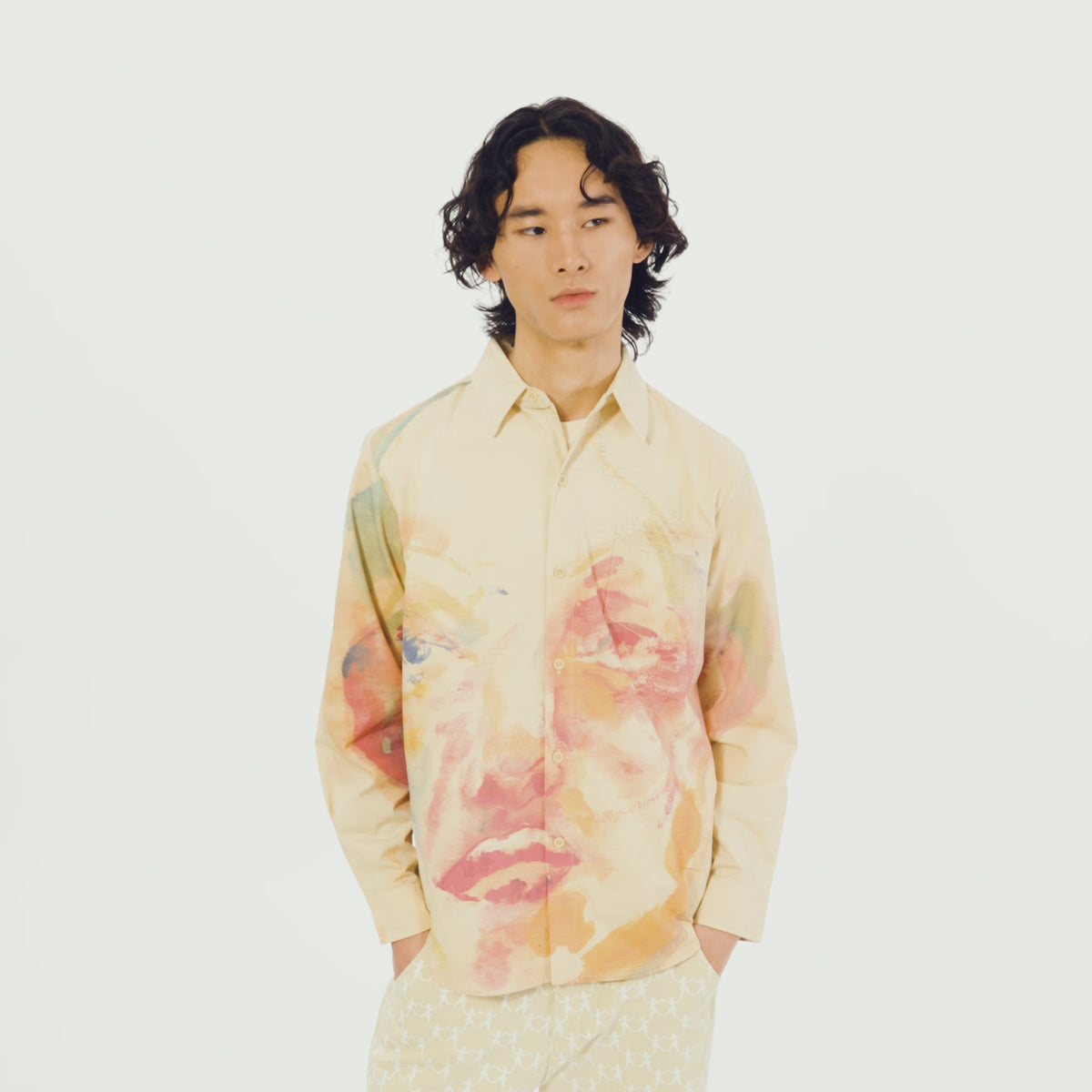 Painted Face Button Up [Tan/Orange]