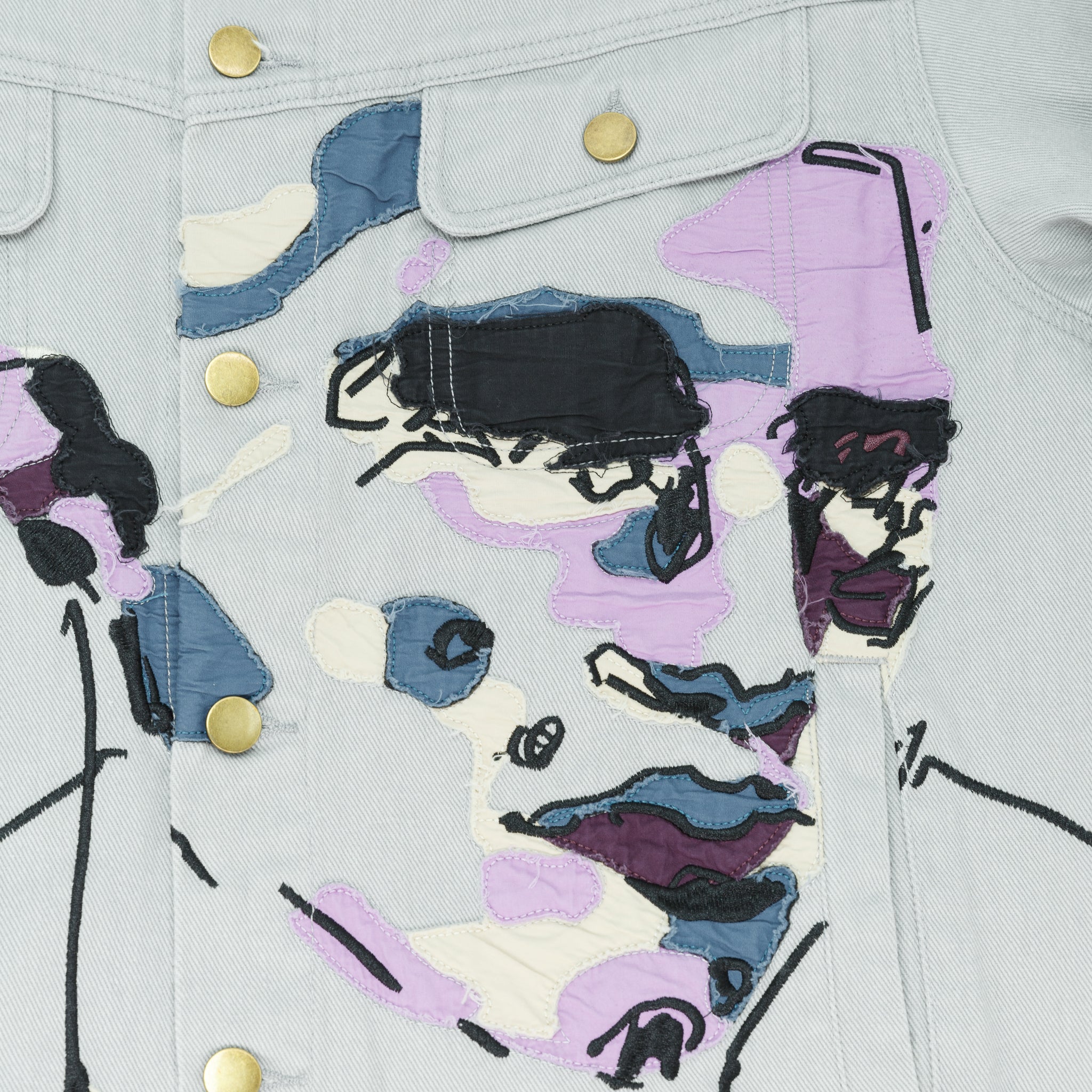 Face Embroidered Denim Jacket [Grey]