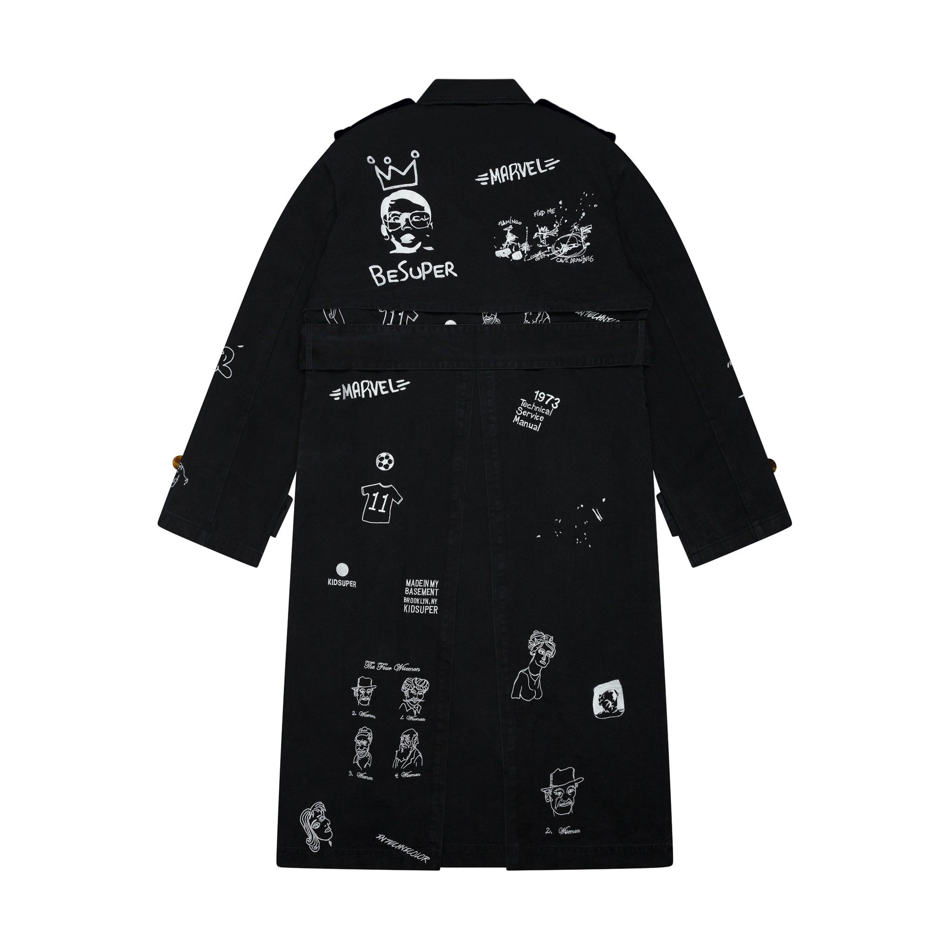 Embroidered Trench Coat [Black] - KidSuper