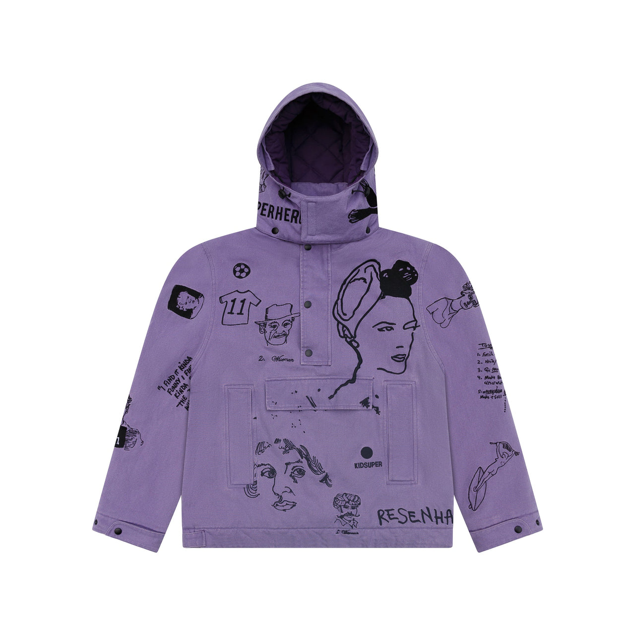 Embroidered Canvas Pullover Jacket [Purple]
