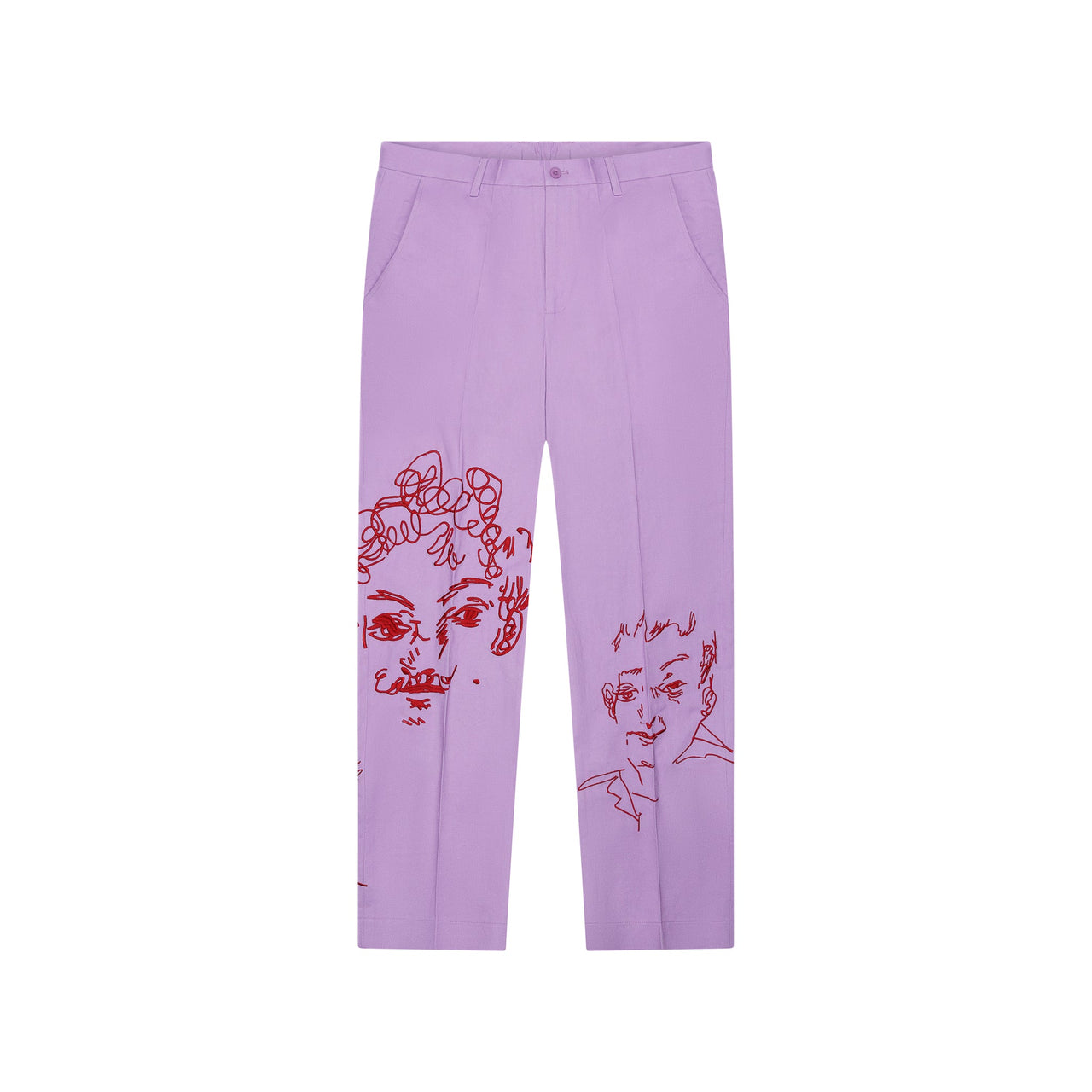Doodle Faces Embroidered Suit Pants-Lavender